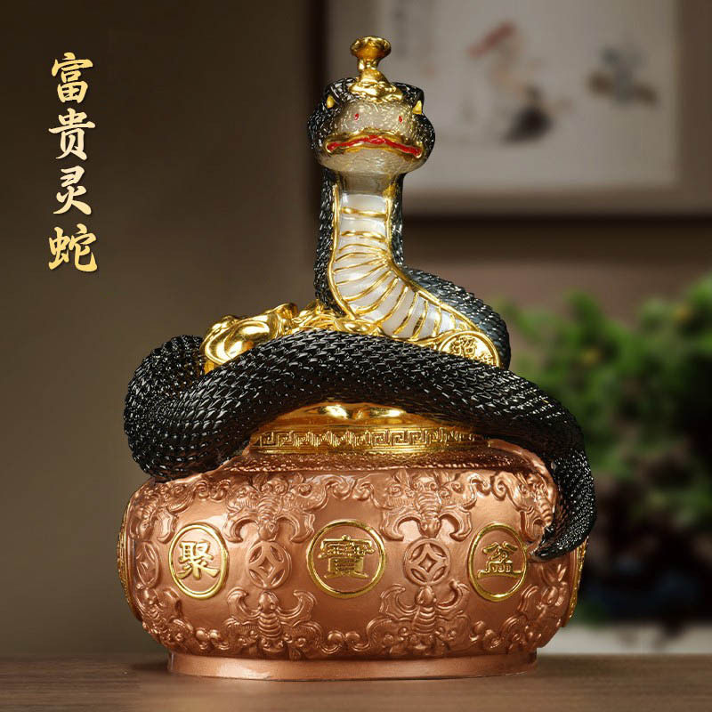 汉白玉招财蟒蛇生肖摆件