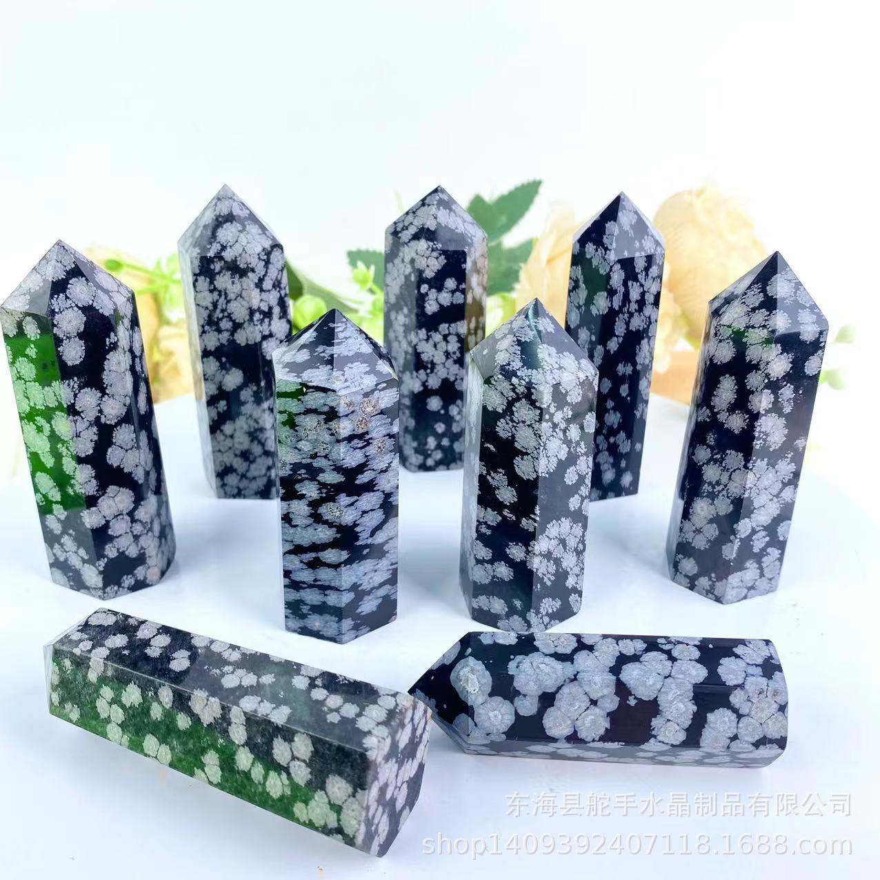 天然雪花黑曜石六棱柱摆件乔迁礼