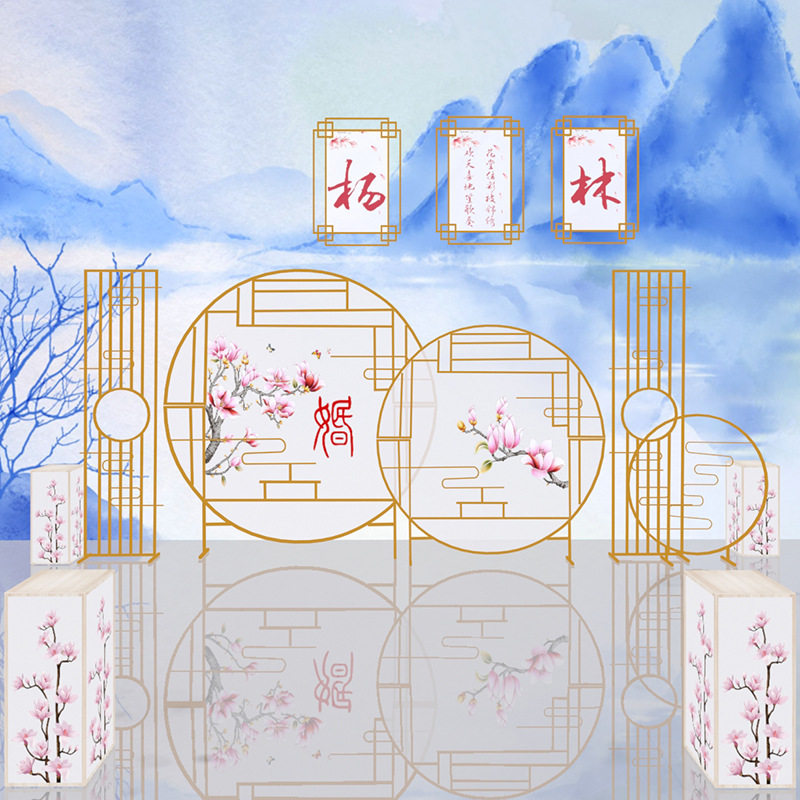 2019新中式婚礼道具屏风路引忆江南婚庆背景现场橱窗布置婚庆屏风