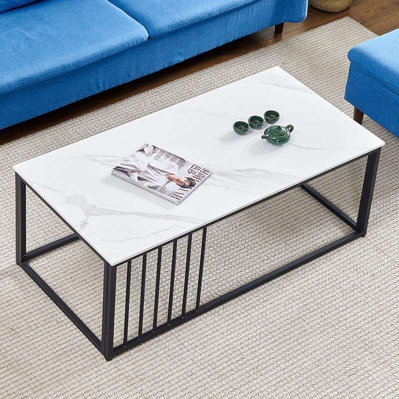 简约办公茶几岩板现代钢架脚长几茶台商务接待会客区休闲小茶几