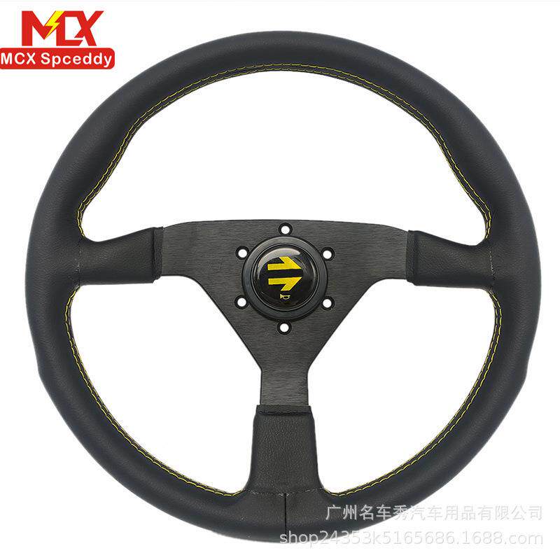 汽车改装方向盘MO*O14寸JDM平面真皮方向盘v1通用赛车方向盘