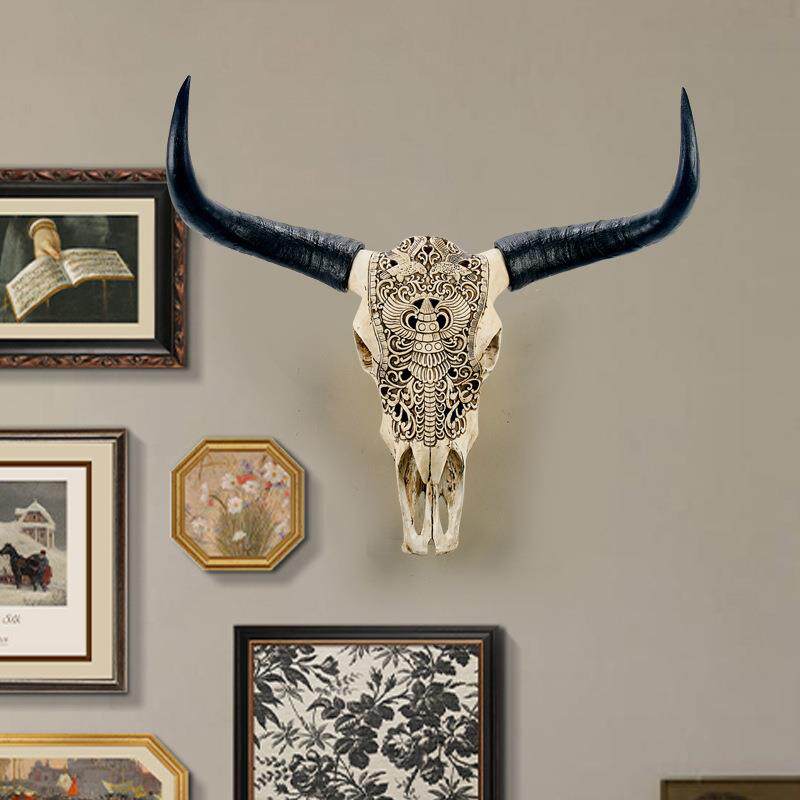 招财复古牦牛头壁挂树脂创意个性装饰品羊头挂件电商直销