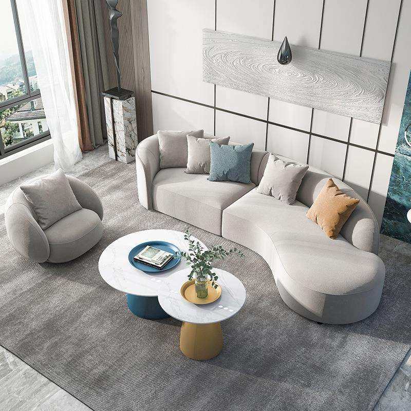 轻奢布艺沙发客厅小户型圆弧形绒布简约现代接待会客贵妃沙发网红