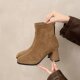 春季 拉链粗跟短靴女瘦瘦靴2026秋冬季 方头高跟袜靴女磨砂绒0128ed