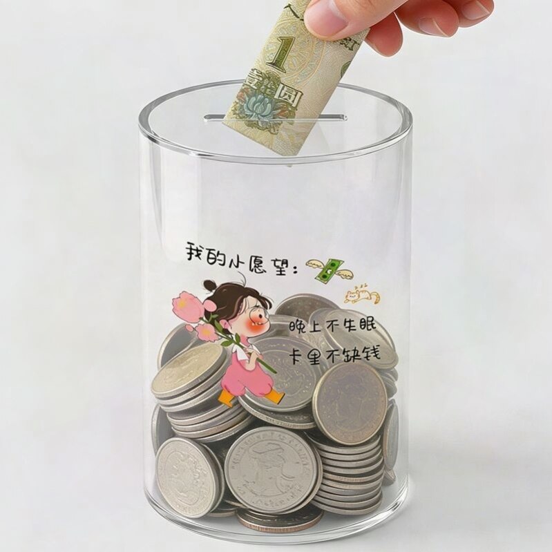 网红只进不出存钱罐亚克力透明储蓄罐女孩只存不取儿童男孩储钱罐
