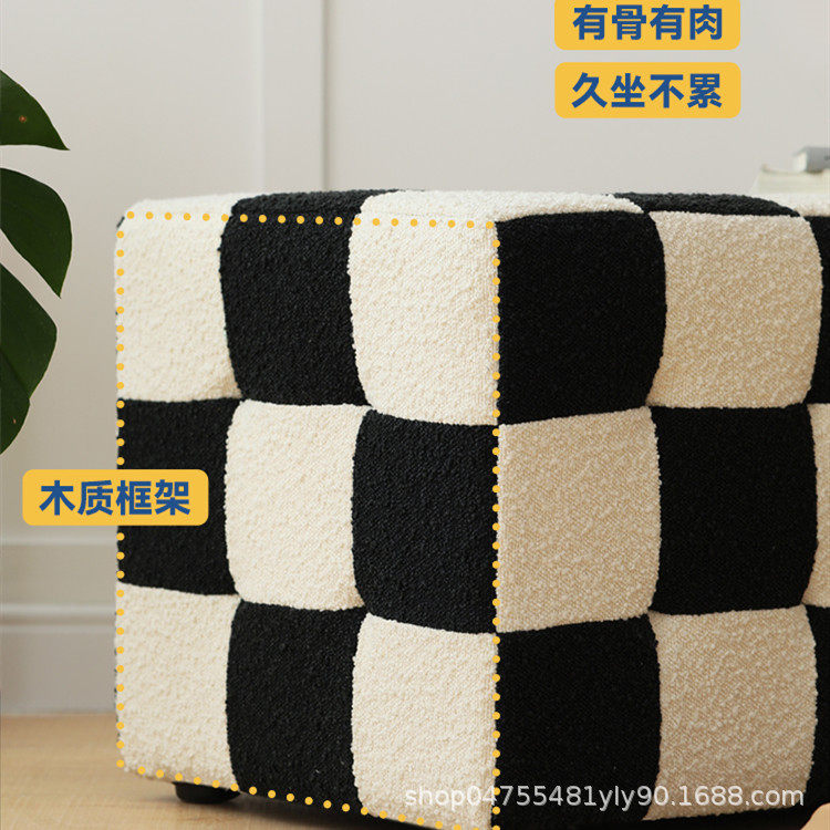 复古网红ins化妆凳北欧客厅梳妆棋盘格沙发矮凳简约家用换鞋凳