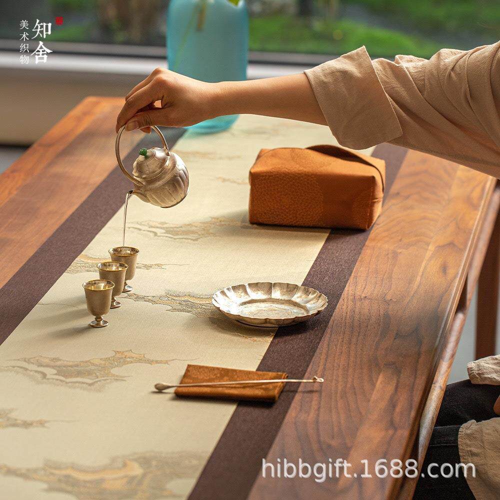 知舍新品云霞翠轩织锦茶席套组中式复古茶桌台布垫子双面布艺桌旗