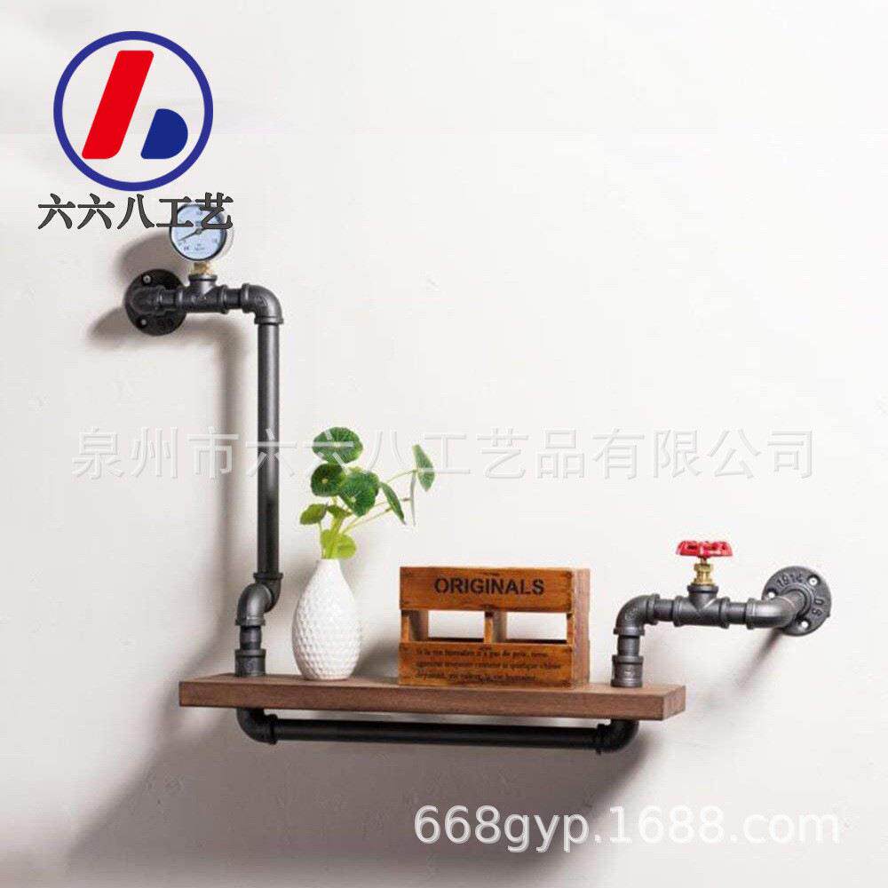 墙上毛巾收纳架工业风美式浴室置物架铁艺水管单层壁挂式搁板架