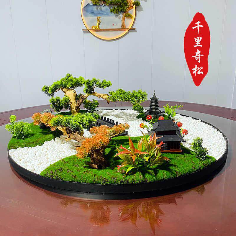 大圆桌中间转盘摆花酒店餐桌摆件中式圆形创意桌芯装饰品摆设桌花