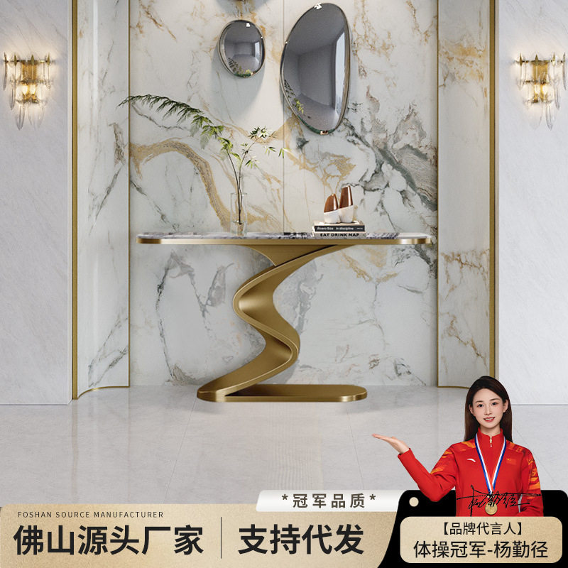 高端意式轻奢大理石奢石玄关桌超窄玄关柜别墅酒店走廊条案端景台
