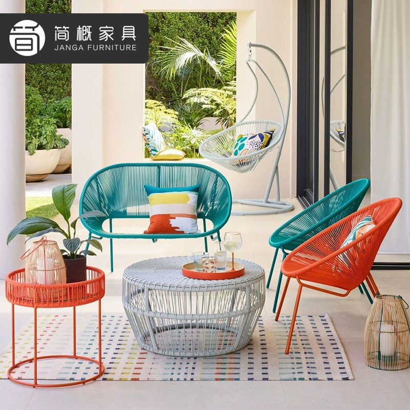 户外花园桌椅三件套别墅庭院休闲藤椅茶几组合露天网红阳台小桌椅