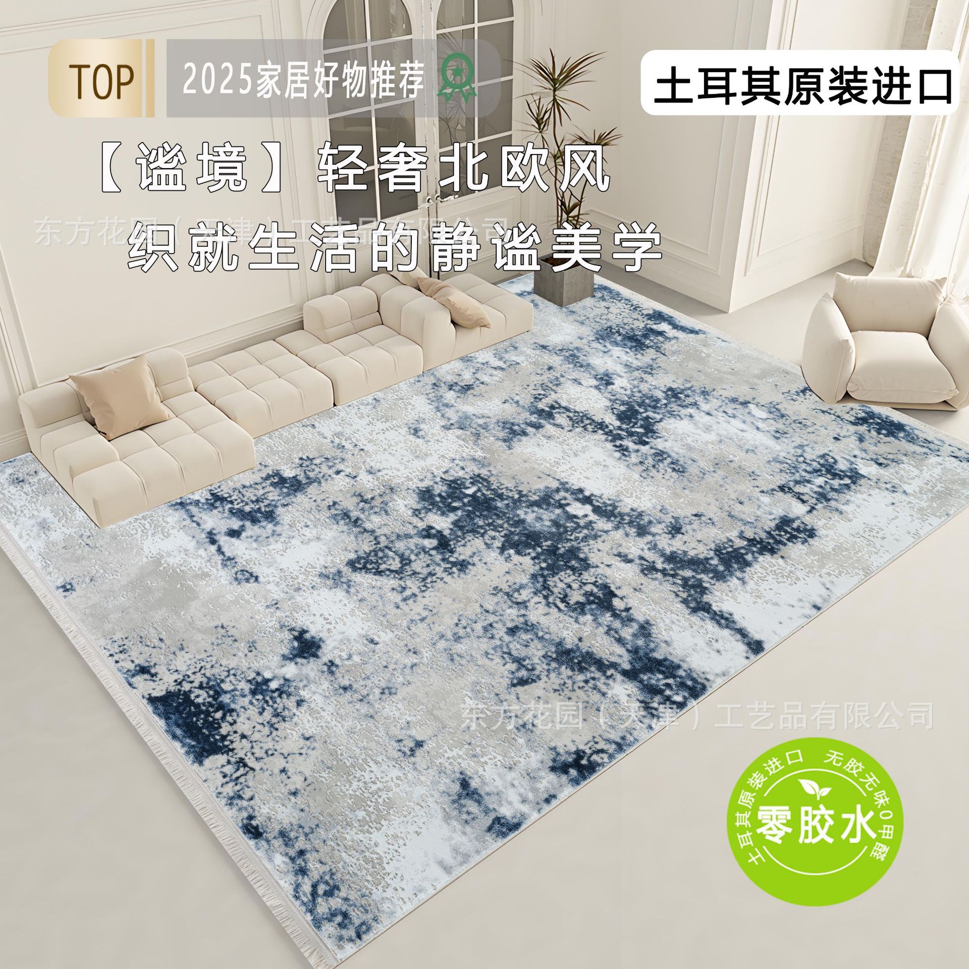无胶无甲醛客厅地毯轻奢北欧风可水洗家用卧室耐脏易打理茶几毯