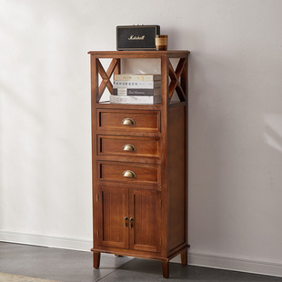 2026美式乡村田园纯实木阳台置物架书架简约储物柜边柜收纳柜马年