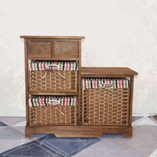 美式床头柜实木收纳柜卧室衣柜田园柜子小型藤编储物柜抽屉式