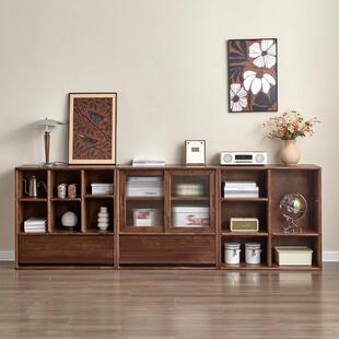 北美黑胡桃木全实木矮书柜现代简约樱桃木自由组合柜餐厅餐边柜