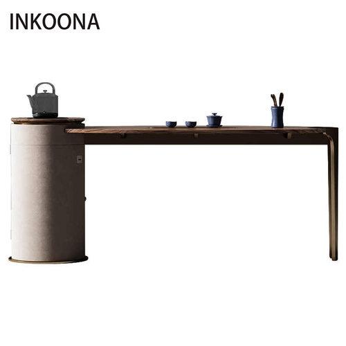 JUYI新中式黑胡桃实木茶桌 别墅大平层茶室家具 现代意式轻奢茶桌