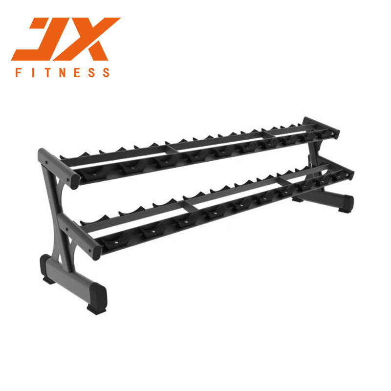 军霞JX-3043商用双层10对哑铃架健身房十付圆头六角哑铃置放架