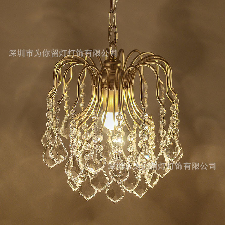 美式水晶珠帘吊灯 轻奢衣帽间玄关过道灯简约卧室餐厅水晶灯批发