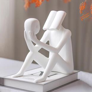 北欧坐姿看书人物摆件样板间售楼部现代思考者雕塑抽象艺术装饰品