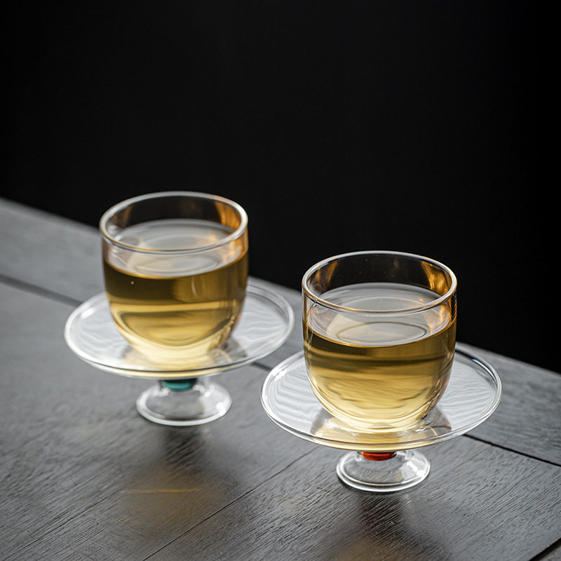 仿宋复古茶杯中式耐热透明玻璃主人杯品茗杯茶盏高脚清酒杯