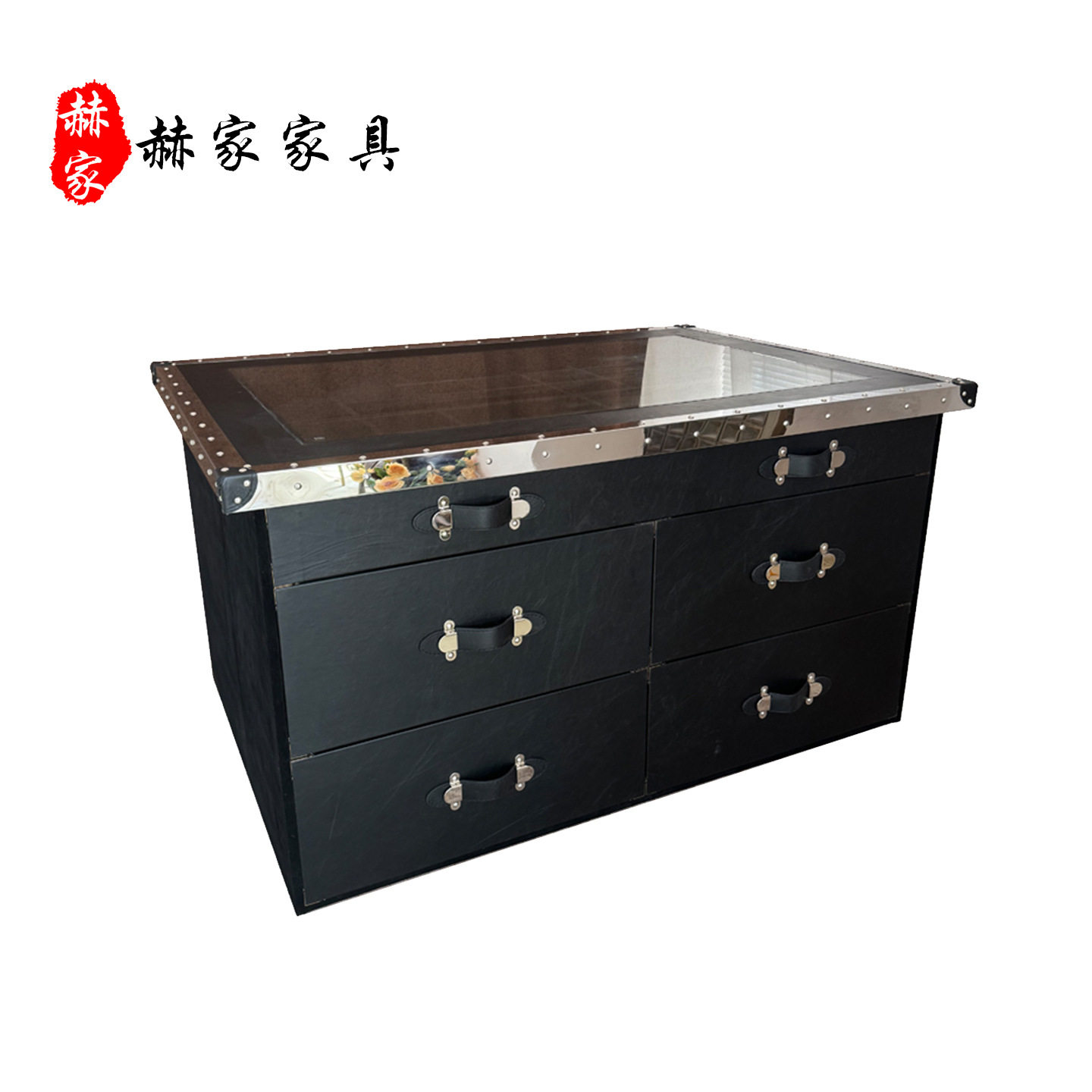 K9033简约轻奢卧室斗柜实木珠宝饰品展示柜中岛台真皮首饰收纳柜