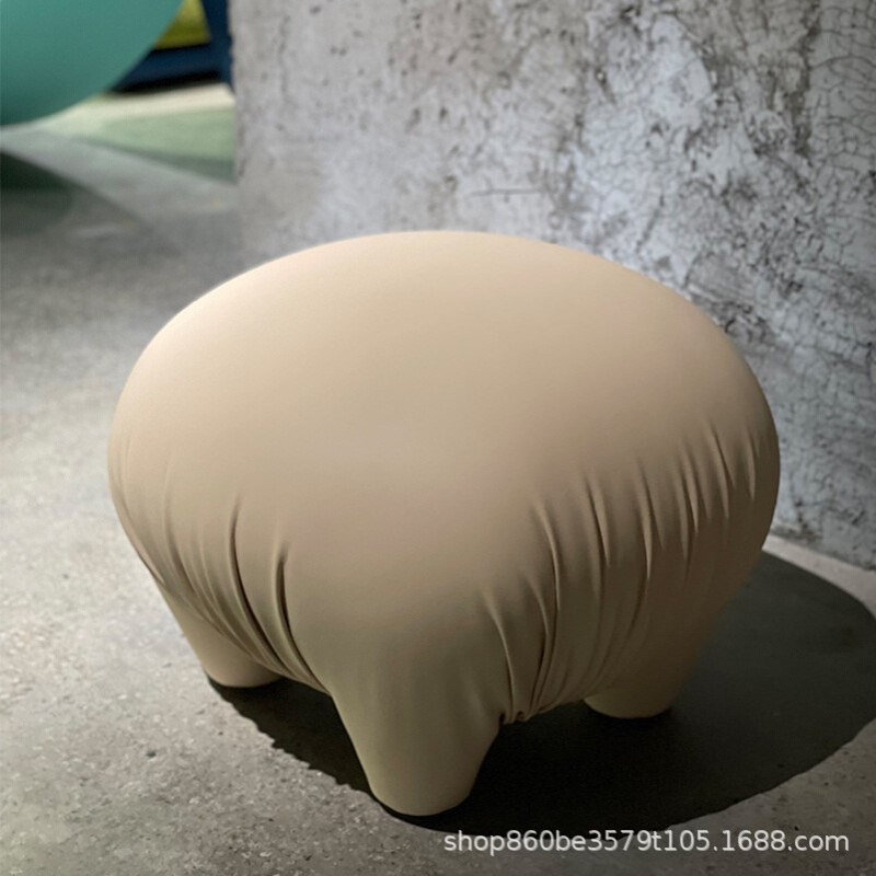 造心家具|实木框架超纤皮橙色奶白换鞋凳轻奢意式客厅小矮凳皮墩