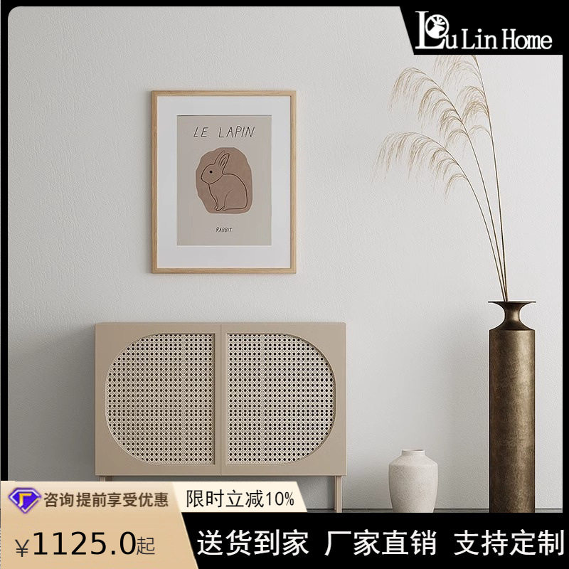 北欧简约藤编实木电视柜小户型家用多规格创意多功能客厅储物柜