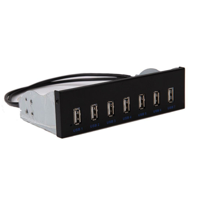 USB2.0光驱位前置面板 5.25寸 7口HUB 9PIN转6口USB2.0面板侧插