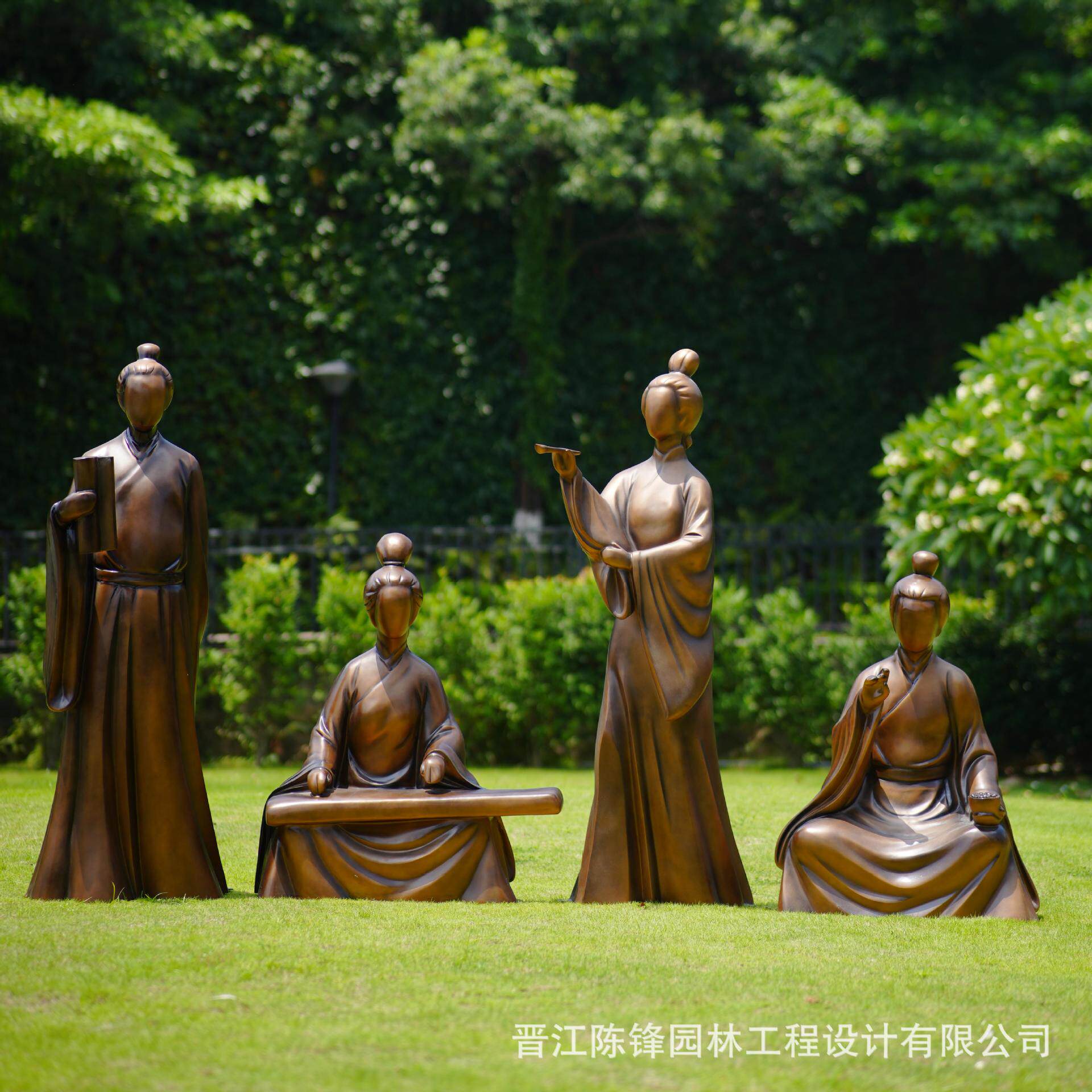 新中式复古琴棋书画组合摆件玻璃钢人物雕塑户外商场装饰古风厂家