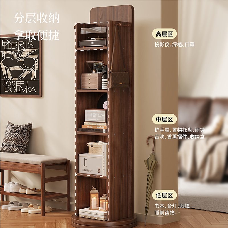 批发批发旋转穿衣镜衣帽架书架一体全身镜落地镜家用可移动卧