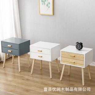 木质床边柜带抽屉简约床头柜实木腿经济型床边小柜子卧室小桌子
