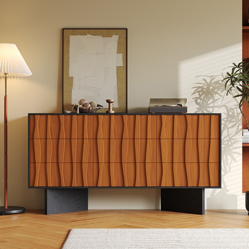 中古风实木柚木饰面九斗柜法式复古卧室储物餐边柜