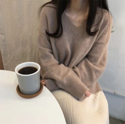 100%纯羊毛V领韩系慵懒风打底衫
