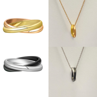 屈臣氏甄选双环双色戒指项链尾戒超小小指小拇指3号4码小号交叉双