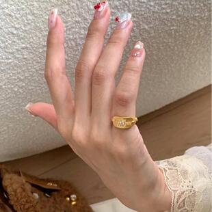 屈臣氏甄选星灿盾牌拉丝尾戒纯银戒指女小指超小号小尺寸3号4号六