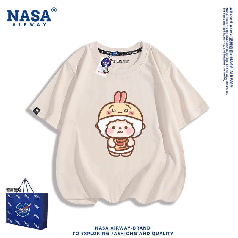 NASA联名吉伊卡哇联名懒羊羊卡通儿童男女纯棉短袖夏季半袖T恤潮