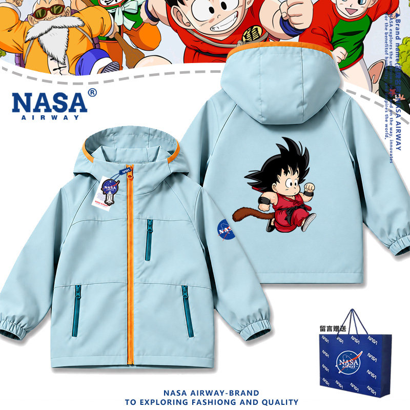 NASA联名动漫七龙珠悟空周边男女生儿童连帽冲锋衣春秋款夹克外套