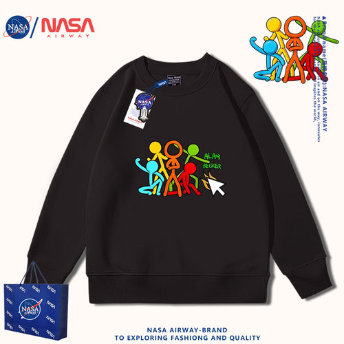NASA潮牌AlanBecker火柴人战争儿童圆领卫衣男女孩中大童装春秋款