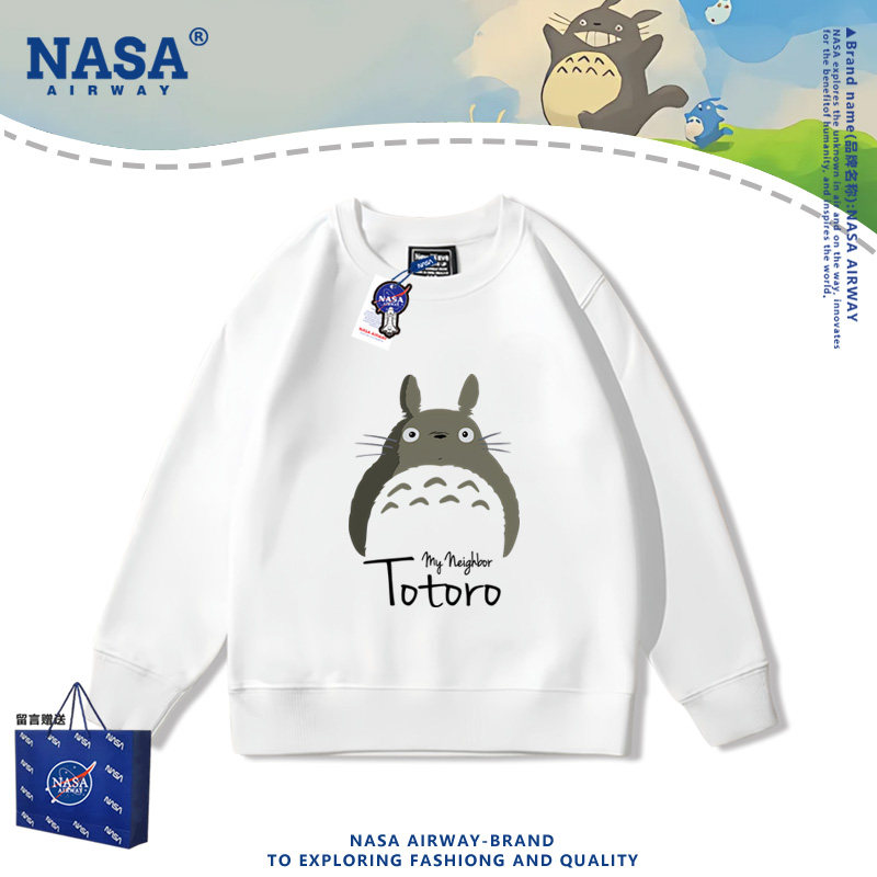 NASA联名宫崎骏动漫龙猫周边卡通图案儿童圆领卫衣男女秋冬上衣服