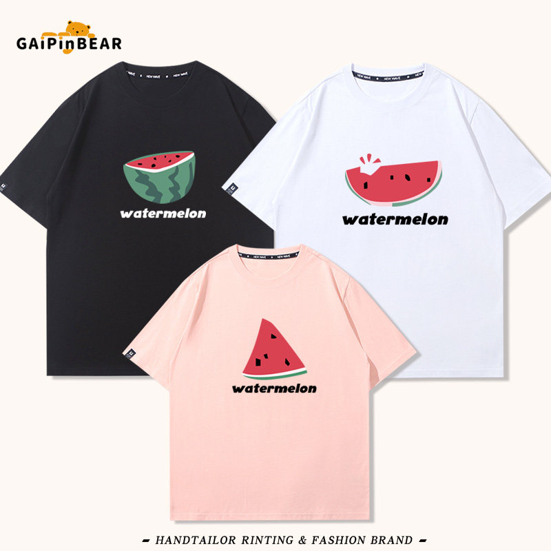 西瓜一家三口亲子装纯棉t恤短袖夏季男女宽松儿童舒适半截袖衣服