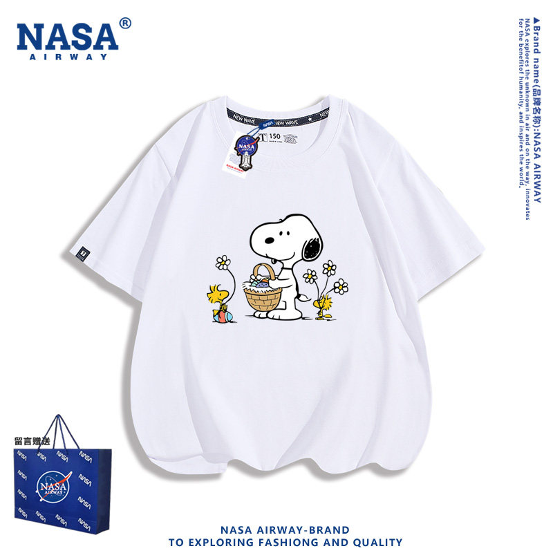 NASA联名史努比卡通图案动漫联名男女纯棉短袖T恤夏季半袖上衣服