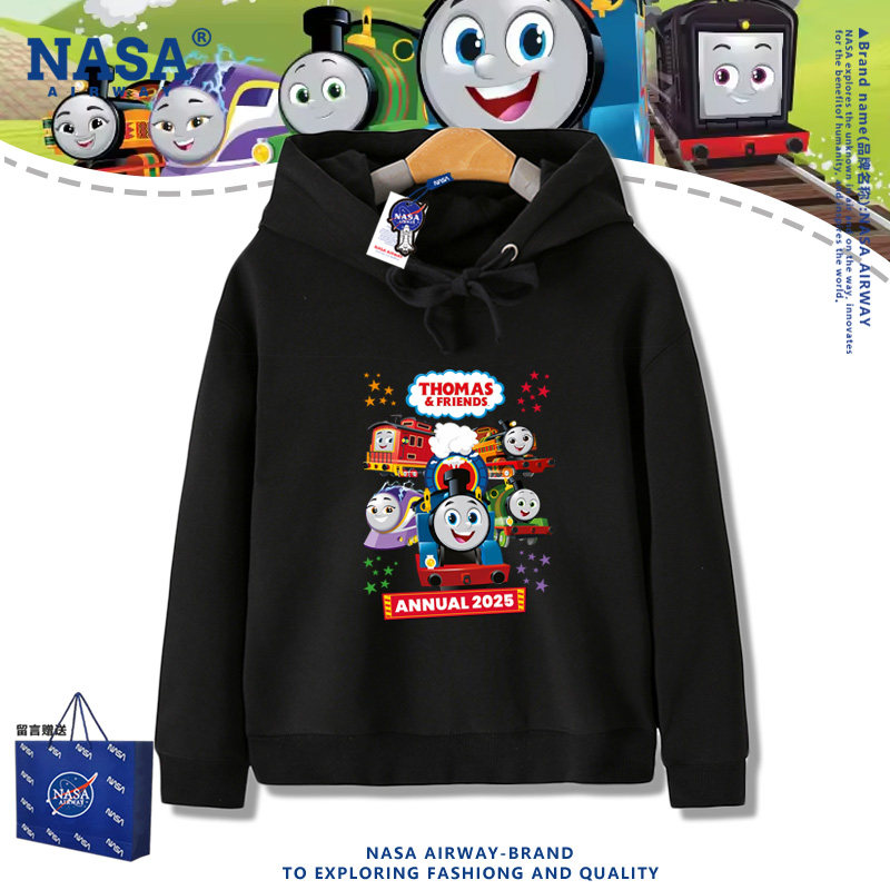 NASA联名托马斯小火车卡通图案儿童周边男女套头连帽卫衣帽衫外套