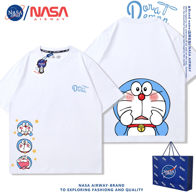NASA哆啦小叮当机器猫A梦纯棉短袖儿童男女生亲子装宽松T恤半截袖