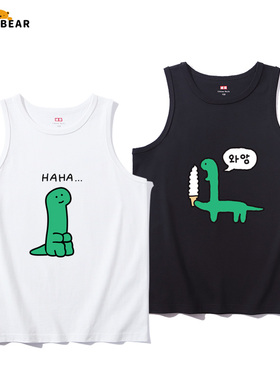 绿色搞怪小恐龙乔古漫腕龙纯棉吊带背心夏季男女孩儿童无袖上衣服