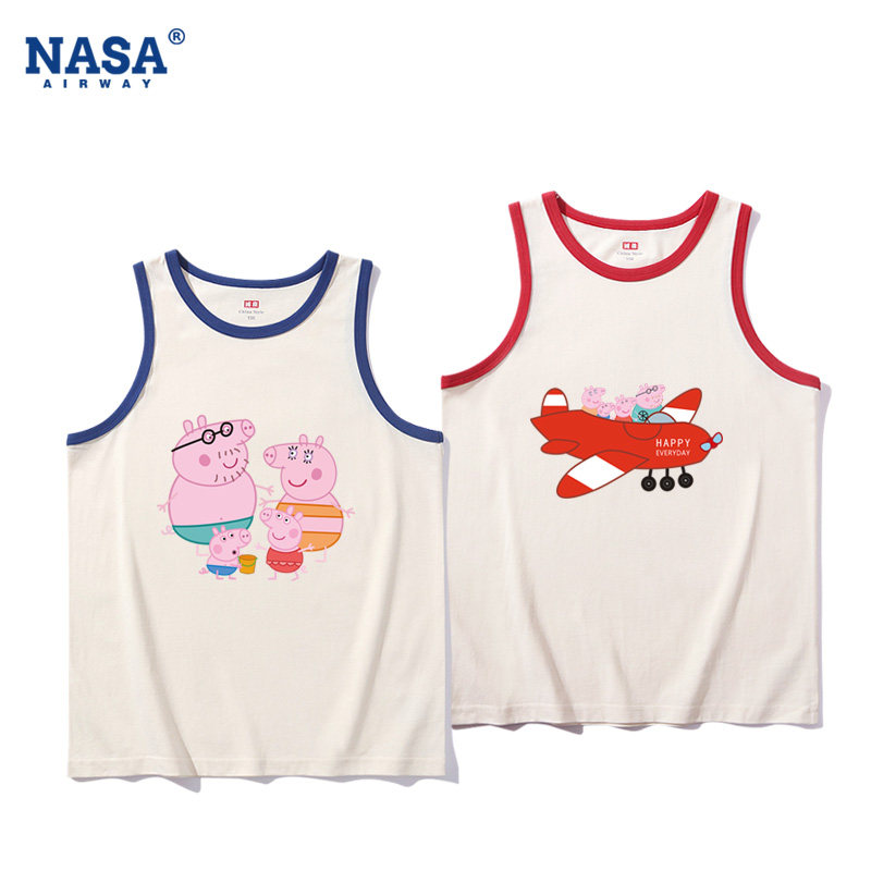 NASA联名小猪佩奇乔治周边一家四口卡通亲子装吊带男女纯棉背心T