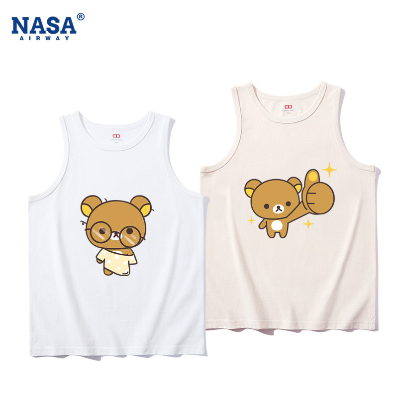 NASA AW轻松熊卡通图案周边儿童吊带男女纯棉背心无袖T恤薄款夏季