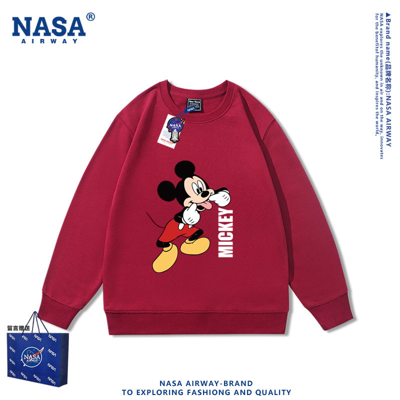 NASA联名米老鼠米奇周边卡通图案儿童圆领卫衣加绒套头上衣服新款