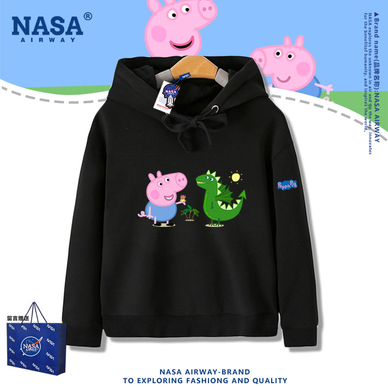NASA联名小猪佩奇乔治周边卡通图案儿童亲子装男女连帽卫衣秋冬款
