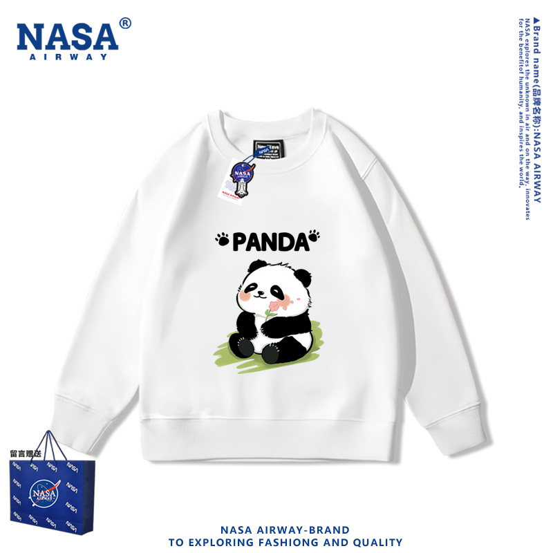 NASA联名可爱大熊猫卡通印花图案儿童男女秋冬款圆领卫衣套头上衣