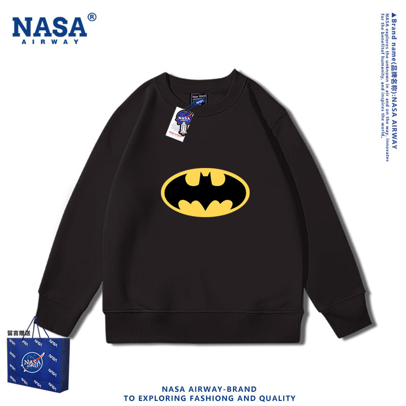 NASA联名经典蝙蝠侠电影周边儿童圆领卫衣男女秋冬款加绒上衣服潮
